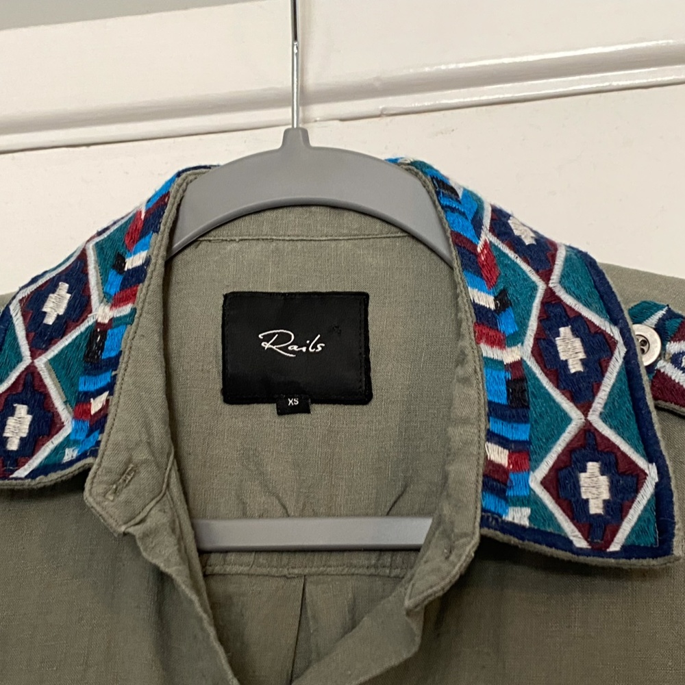 Rails Kona Linen Blend Button-Up Shirt Embroidered - image 7